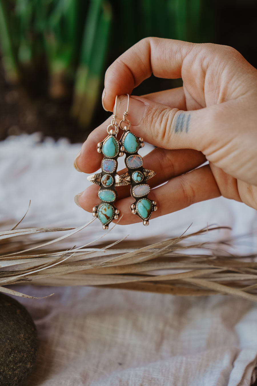 Statement Earrings in Boulder Opal Doublet & Hubei Turquoise