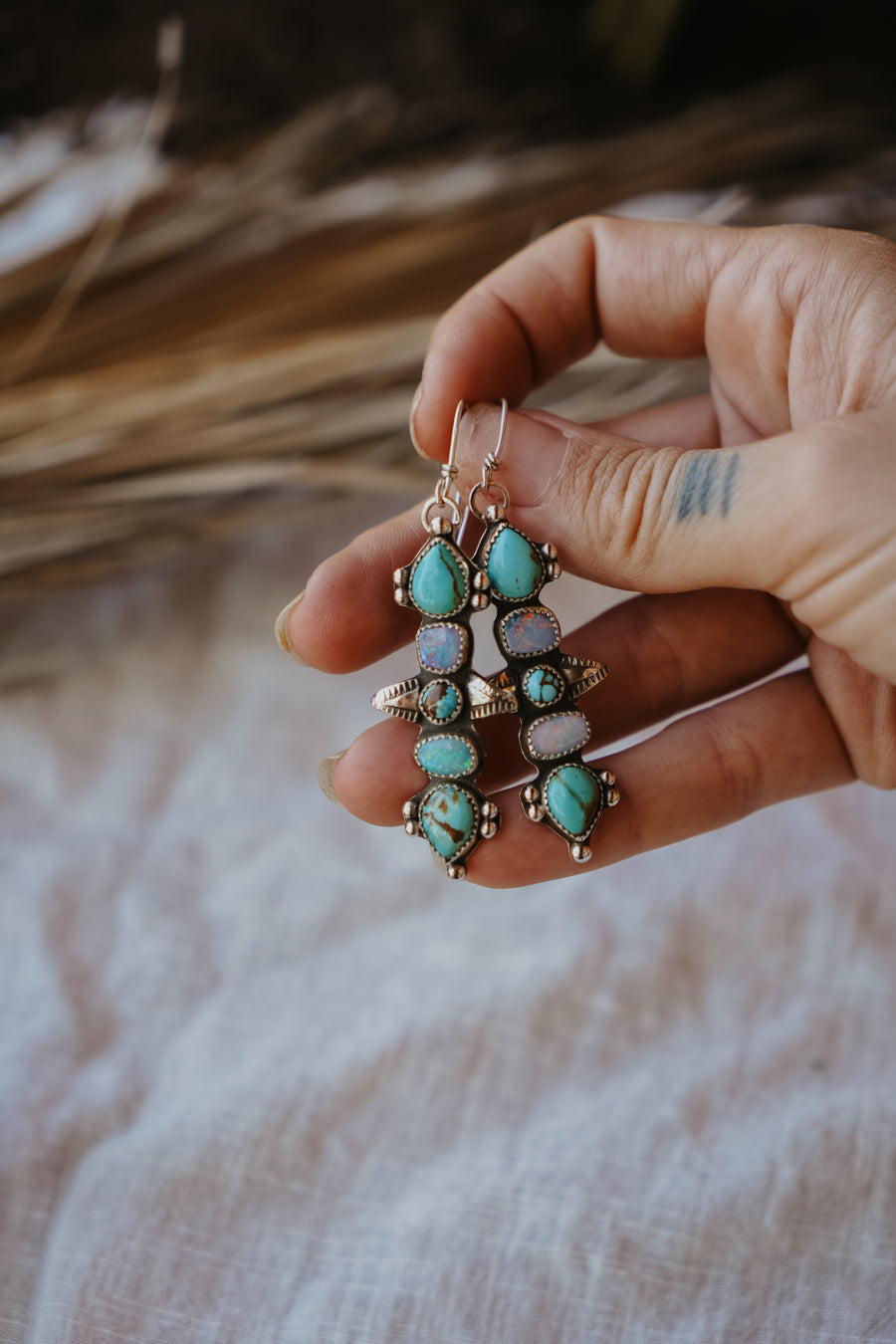 Statement Earrings in Boulder Opal Doublet & Hubei Turquoise