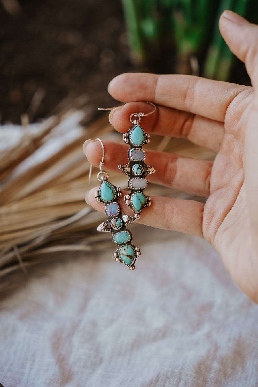 Statement Earrings in Boulder Opal Doublet & Hubei Turquoise