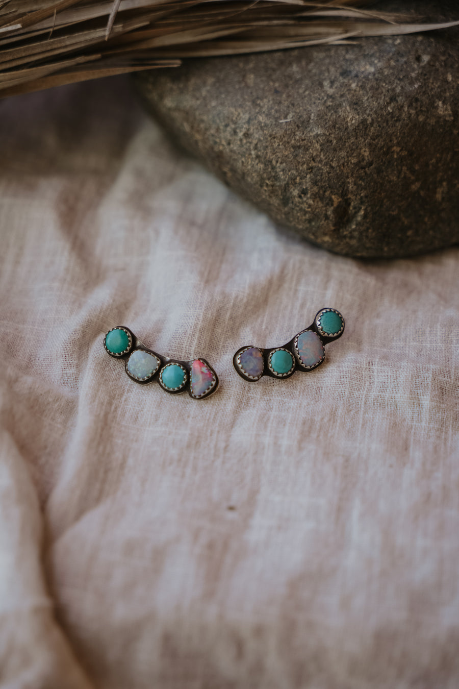 Ear Crawlers in Boulder Opal Doublet & Hubei Turquoise