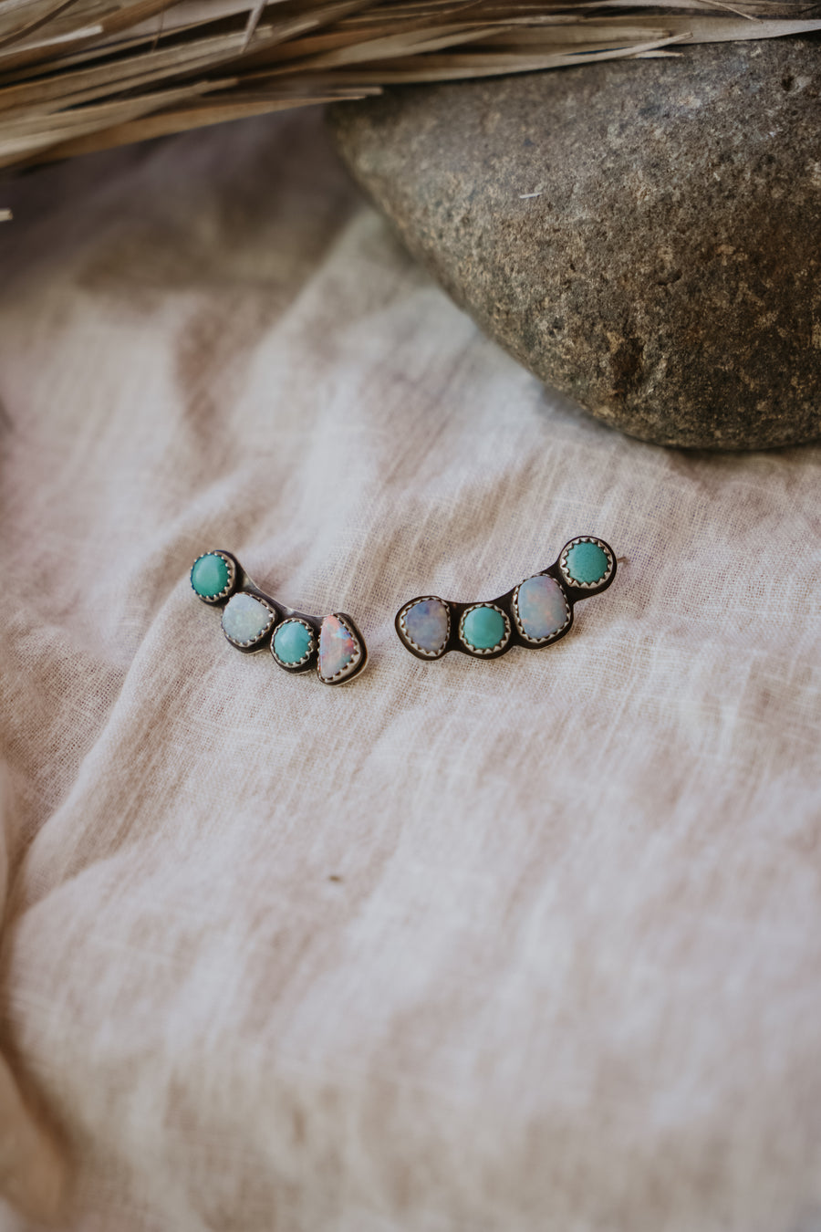 Ear Crawlers in Boulder Opal Doublet & Hubei Turquoise