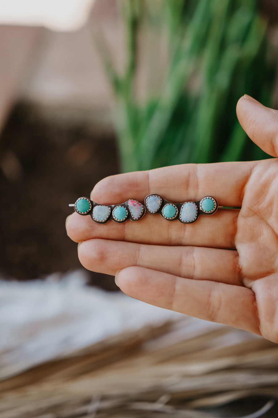 Ear Crawlers in Boulder Opal Doublet & Hubei Turquoise