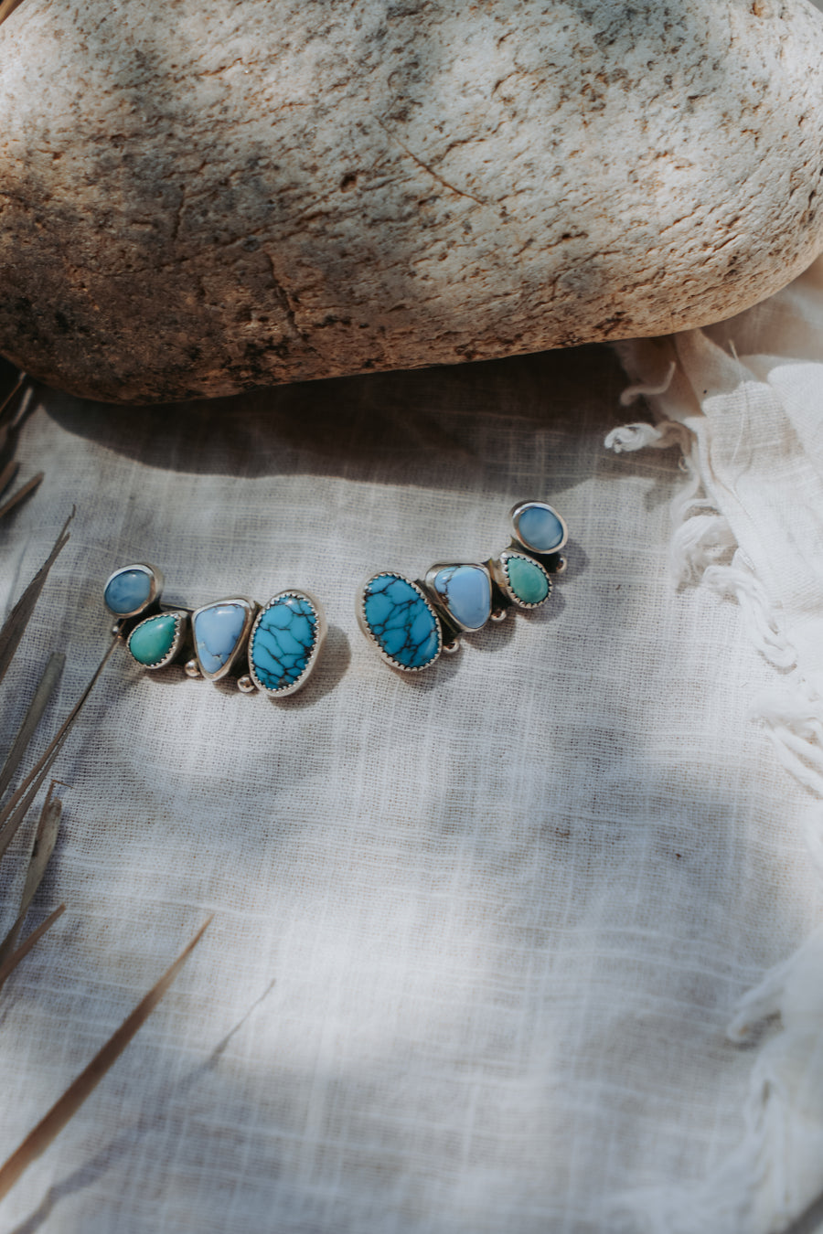 Ear Crawlers in Egyptian, Golden Hills, & Kingman Turquoise, and Larimar