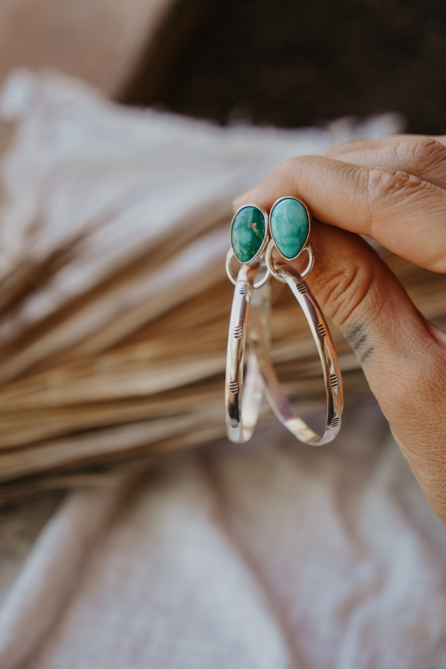 Stud Hoop Earrings in Emerald Valley Turquoise