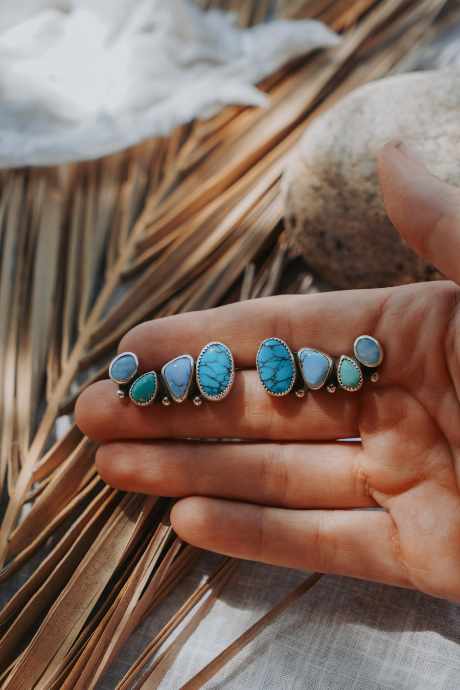 Ear Crawlers in Egyptian, Golden Hills, & Kingman Turquoise, and Larimar