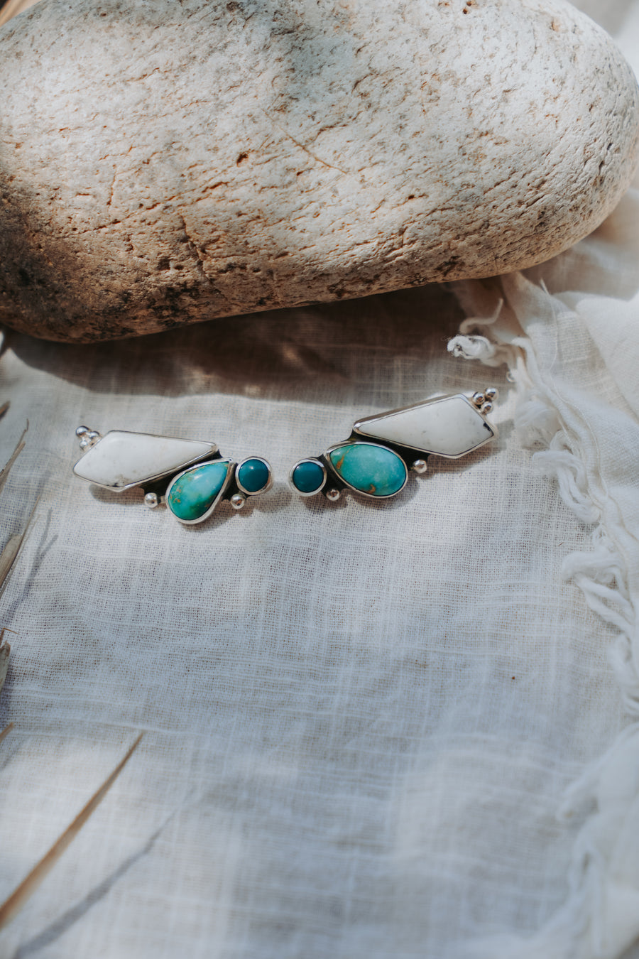 Ear Crawlers in Kingman & Turquoise Mountain Turquoise and White Buffalo
