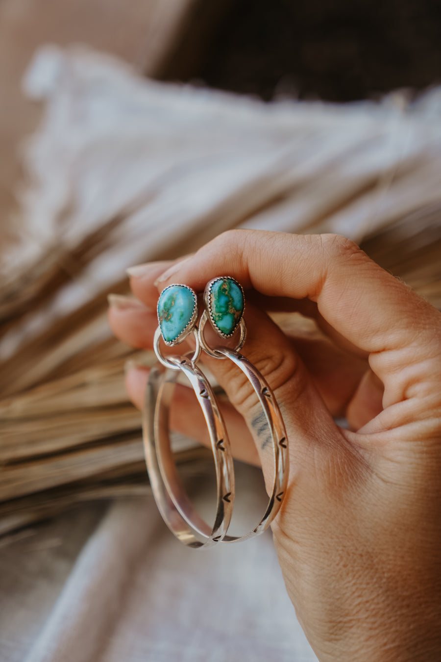 Stud Hoop Earrings in Emerald Valley Turquoise