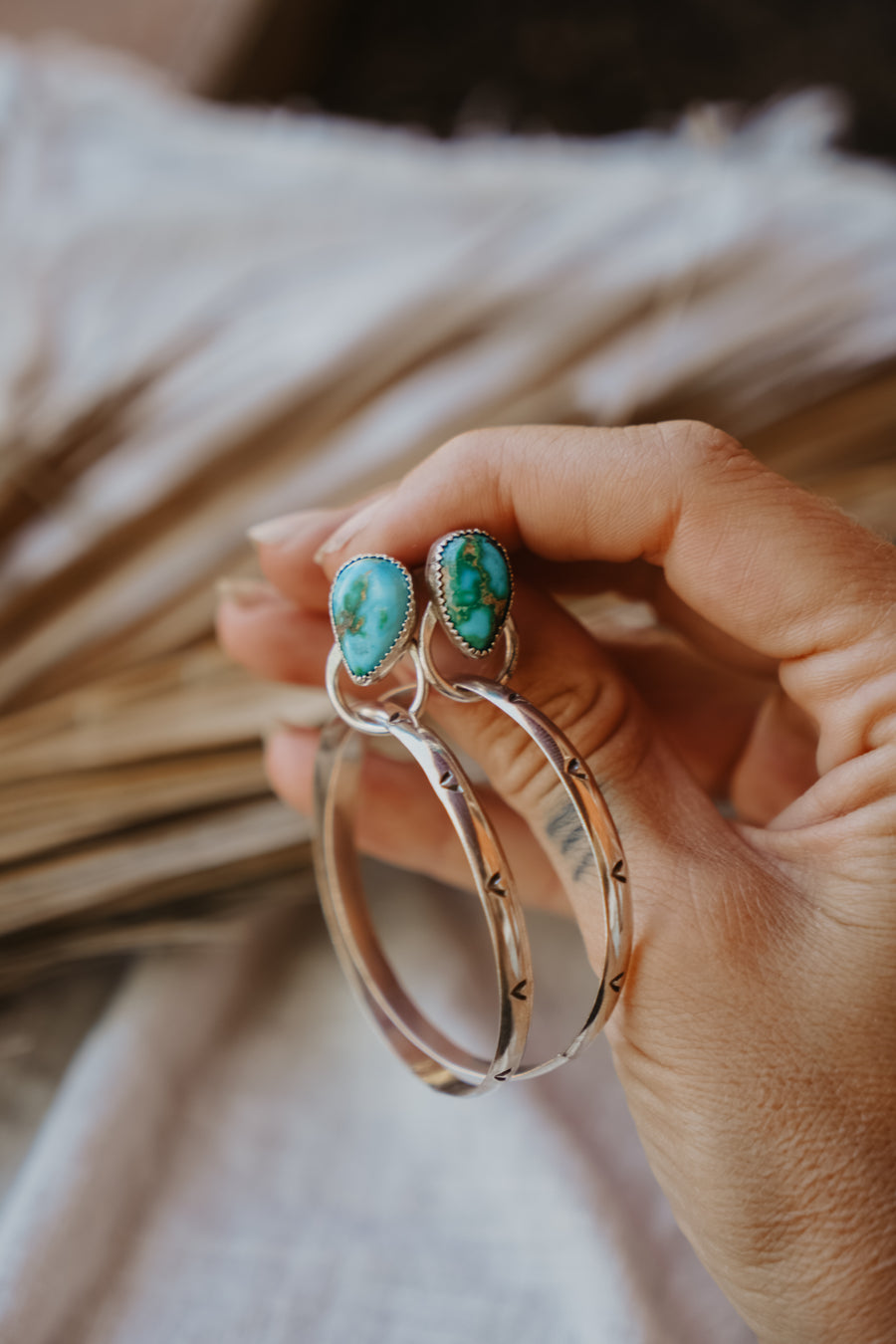 Stud Hoop Earrings in Emerald Valley Turquoise