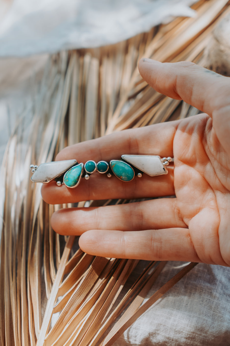 Ear Crawlers in Kingman & Turquoise Mountain Turquoise and White Buffalo