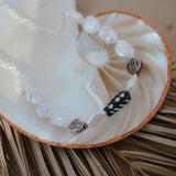 Necklace in Mother of Pearl and Wood-Carved Bead