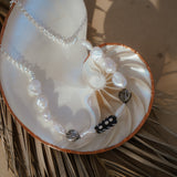 Necklace in Mother of Pearl and Wood-Carved Bead