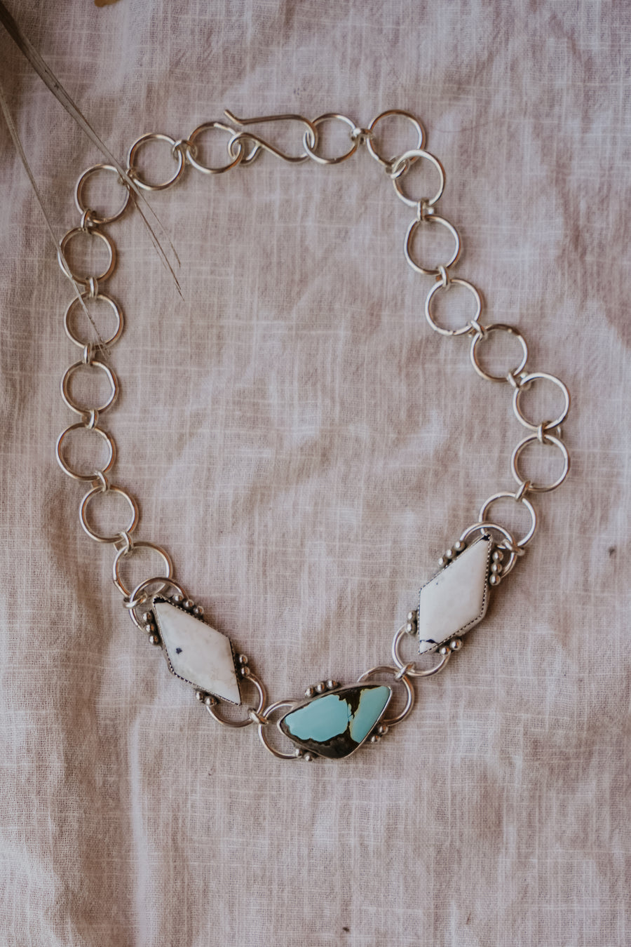 Adjustable Choker with Iron Maiden Turquoise & White Buffalo