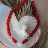 Necklace in Coral & Mother of Pearl Beads