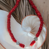 Necklace in Coral & Mother of Pearl Beads