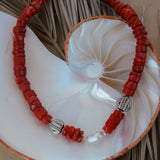 Necklace in Coral & Mother of Pearl Beads