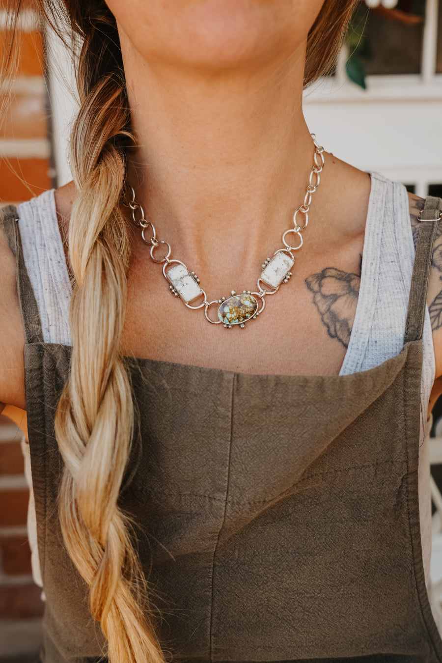 Adjustable Choker with Hubei Turquoise & White Buffalo
