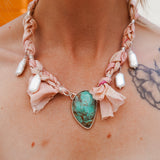 Fray Baby Necklace with Royston Turquoise + Pearl Charms