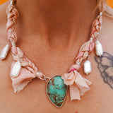 Fray Baby Necklace with Royston Turquoise + Pearl Charms
