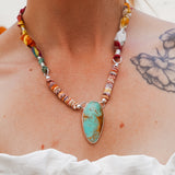 Fray Baby Necklace with Royston Turquoise + Shell Beads