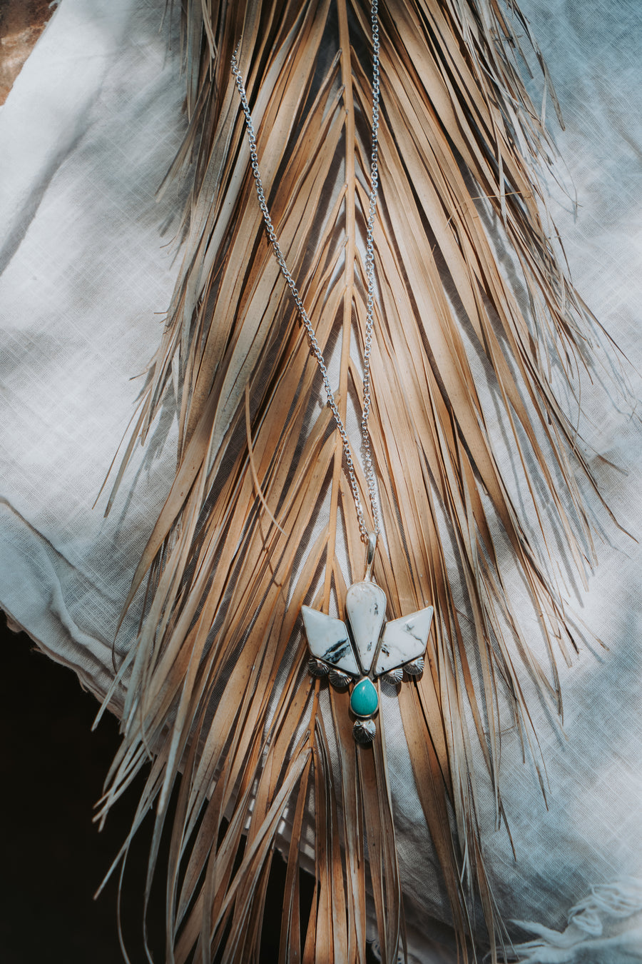 Statement Pendant in White Buffalo & Kingman Turquoise