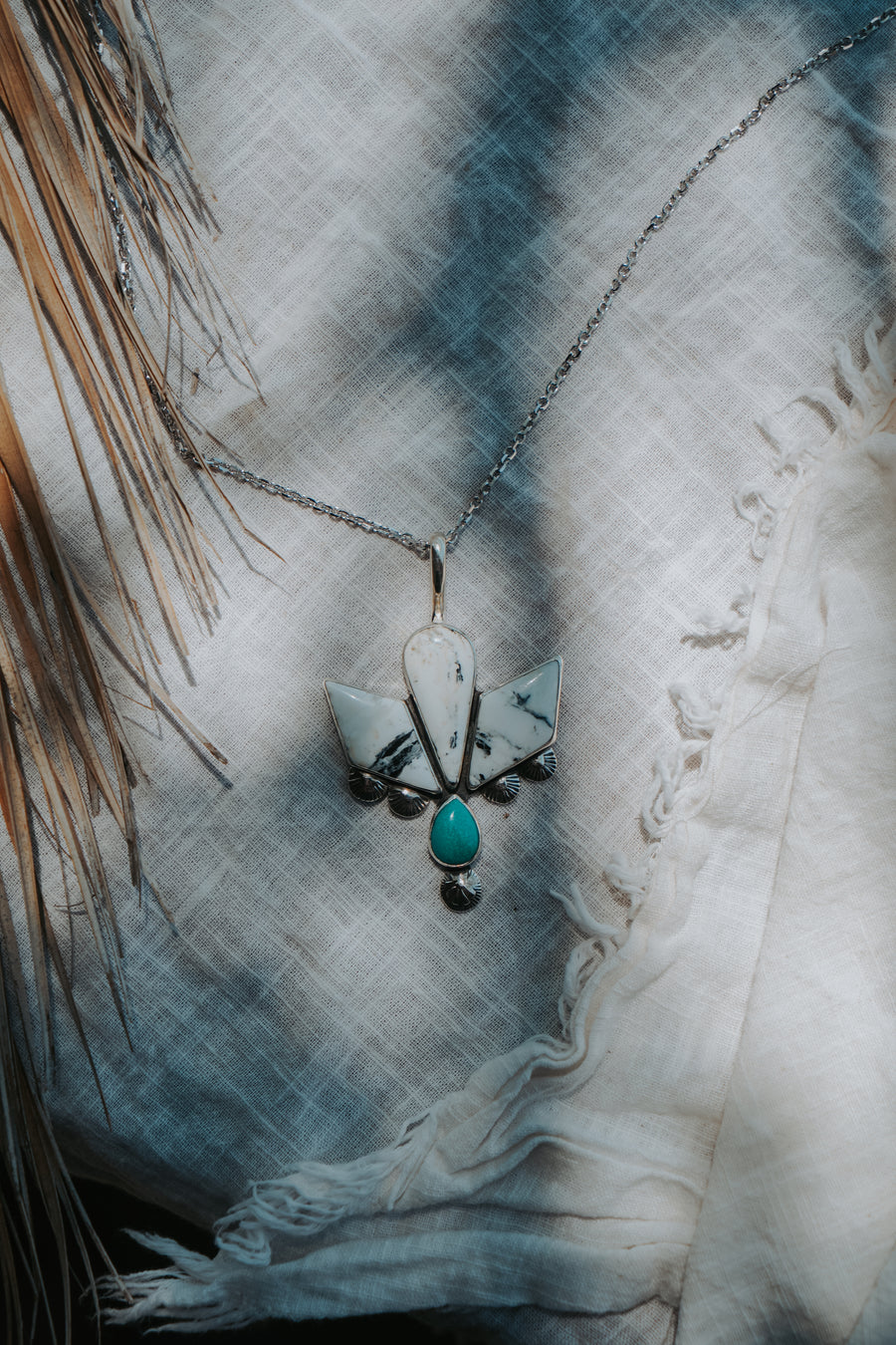 Statement Pendant in White Buffalo & Kingman Turquoise