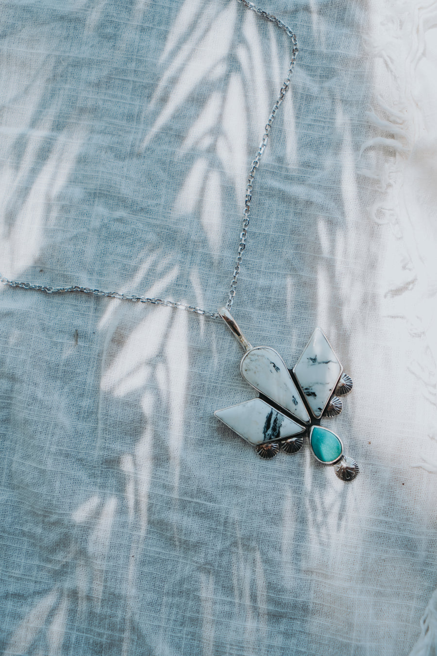 Statement Pendant in White Buffalo & Kingman Turquoise