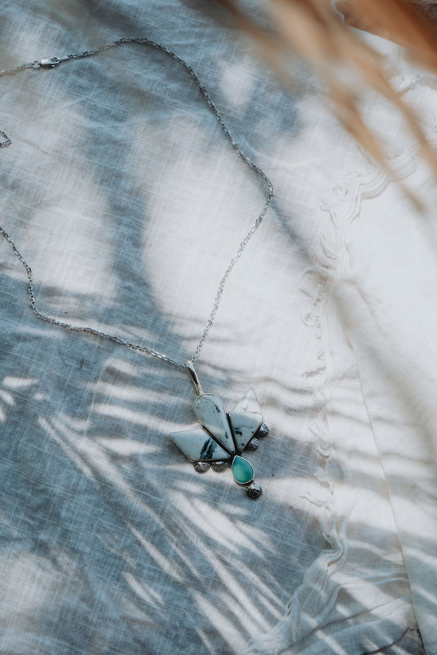 Statement Pendant in White Buffalo & Kingman Turquoise