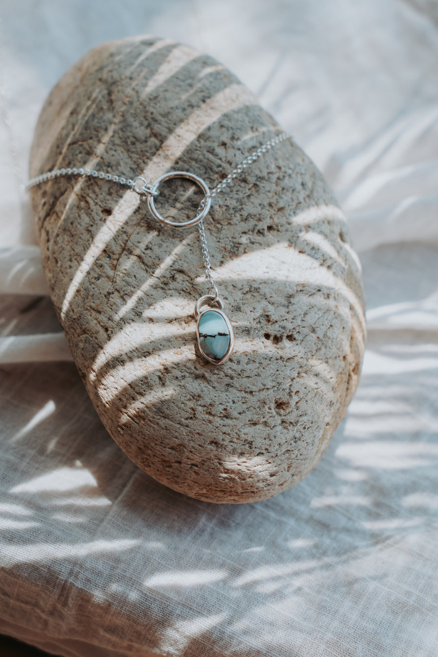 The Dainty Lariat in Golden Hills Turquoise