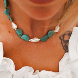 Turquoise + Pearl Bead Necklace