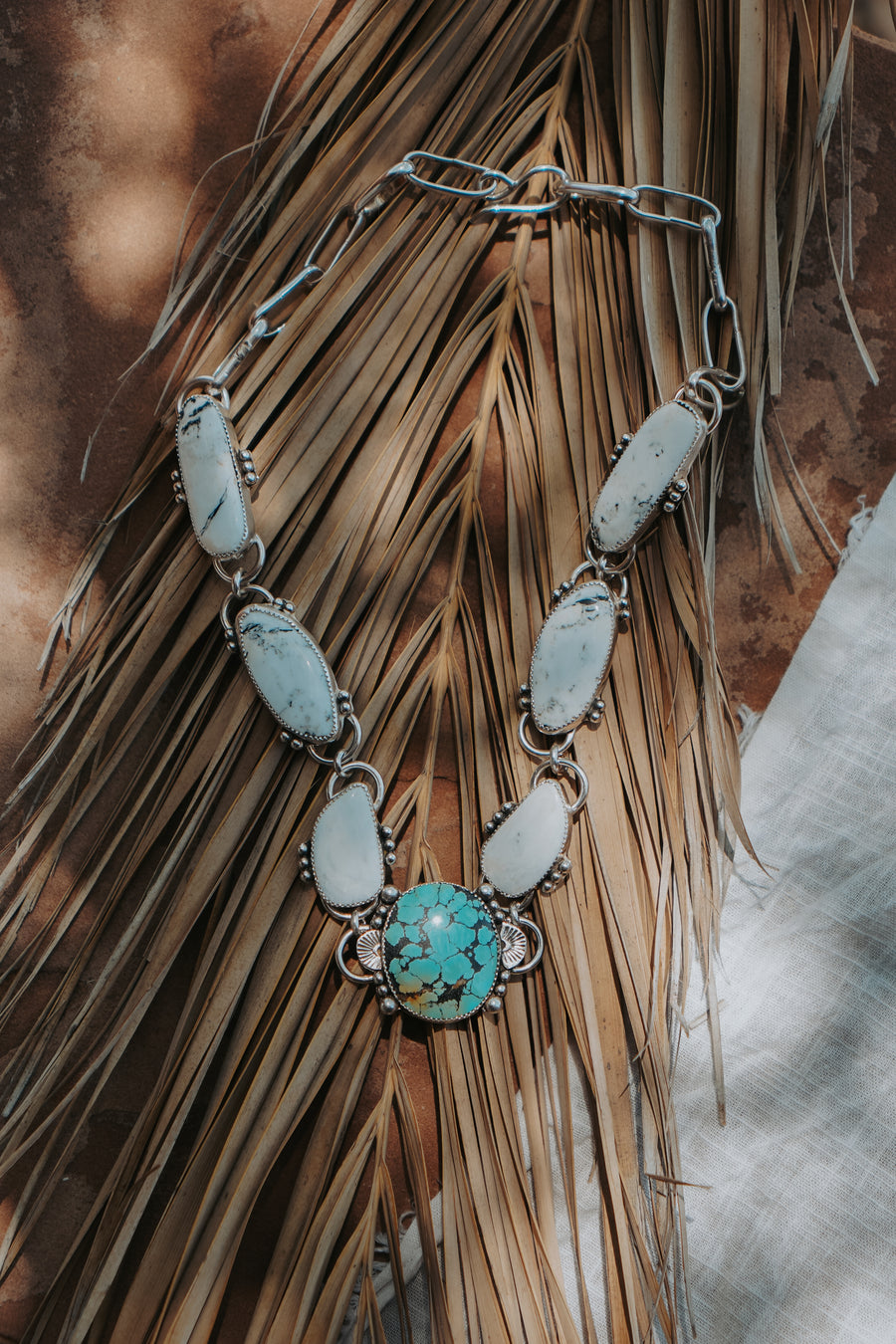 Statement Choker in Giraffe Turquoise & White Buffalo