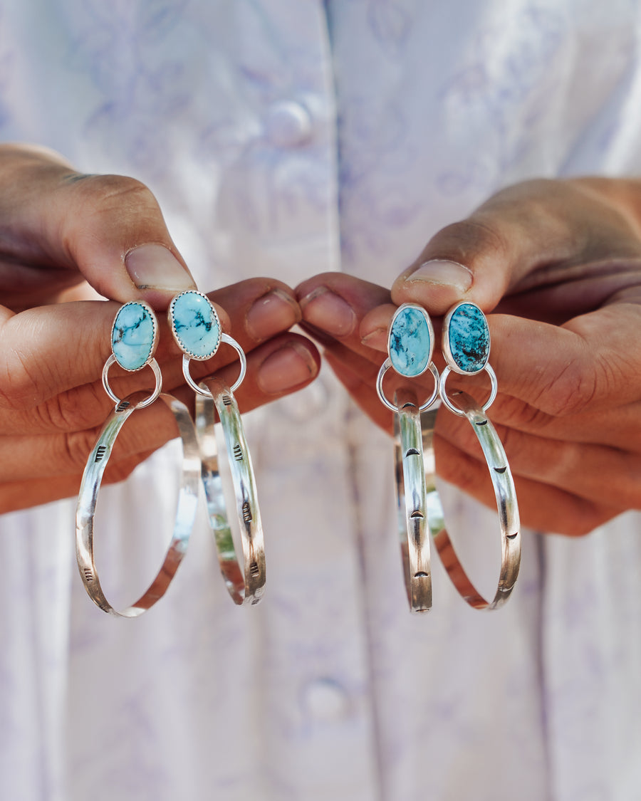 Stud Hoop Earrings in Kingman Turquoise