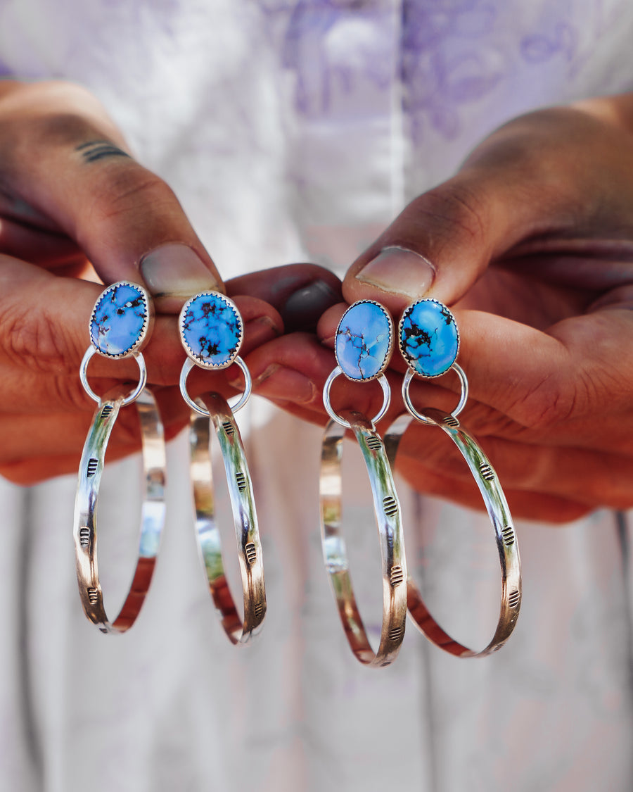 Stud Hoop Earrings in Golden Hills Turquoise