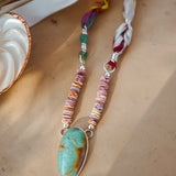 Fray Baby Necklace with Royston Turquoise + Shell Beads