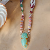 Fray Baby Necklace with Royston Turquoise + Shell Beads