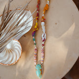 Fray Baby Necklace with Royston Turquoise + Shell Beads