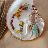 Fray Baby Necklace with Royston Turquoise + Shell Beads