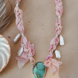 Fray Baby Necklace with Royston Turquoise + Pearl Charms