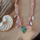 Fray Baby Necklace with Royston Turquoise + Pearl Charms