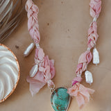 Fray Baby Necklace with Royston Turquoise + Pearl Charms