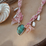 Fray Baby Necklace with Royston Turquoise + Pearl Charms