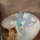 Boho Arm Band in Hubei Turquoise + Rainbow Moonstone