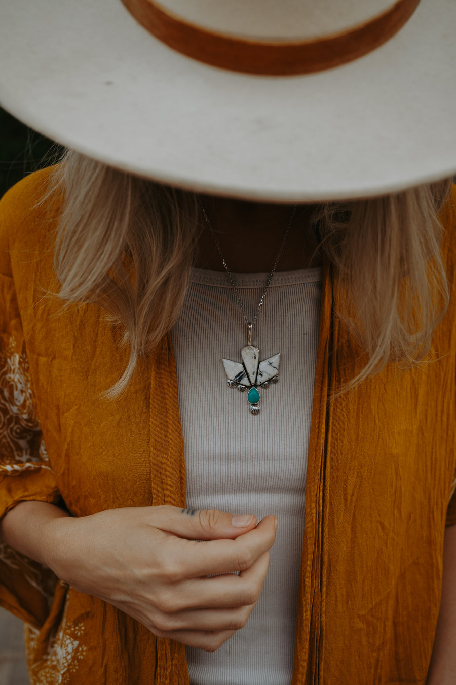 Statement Pendant in White Buffalo & Kingman Turquoise