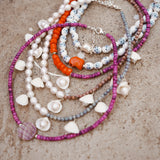Porcelain Bead Necklace w/ Coral or Freshwater Pearl