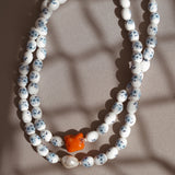 Porcelain Bead Necklace w/ Coral or Freshwater Pearl