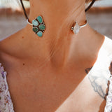 Boho Neck Cuff in Hubei + Golden Hills Turquoise & Rainbow Moonstone