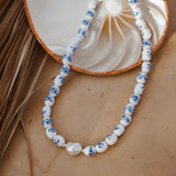 Porcelain Bead Necklace w/ Coral or Freshwater Pearl