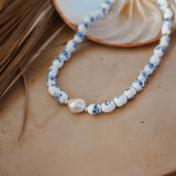 Porcelain Bead Necklace w/ Coral or Freshwater Pearl