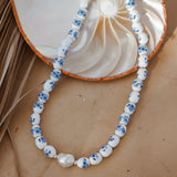 Porcelain Bead Necklace w/ Coral or Freshwater Pearl