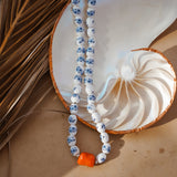Porcelain Bead Necklace w/ Coral or Freshwater Pearl