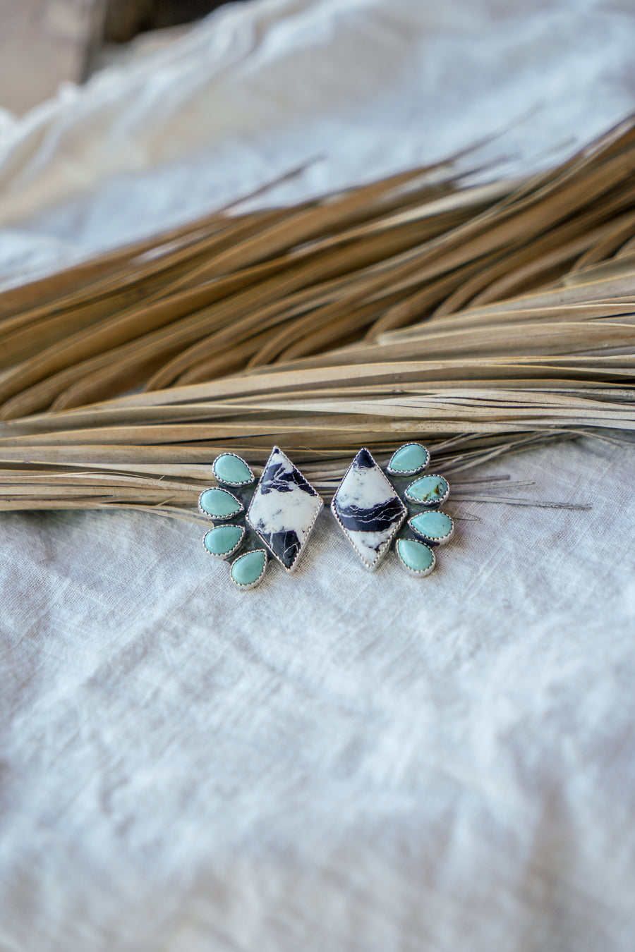 Statement Earrings in White Buffalo & Kingman Turquoise
